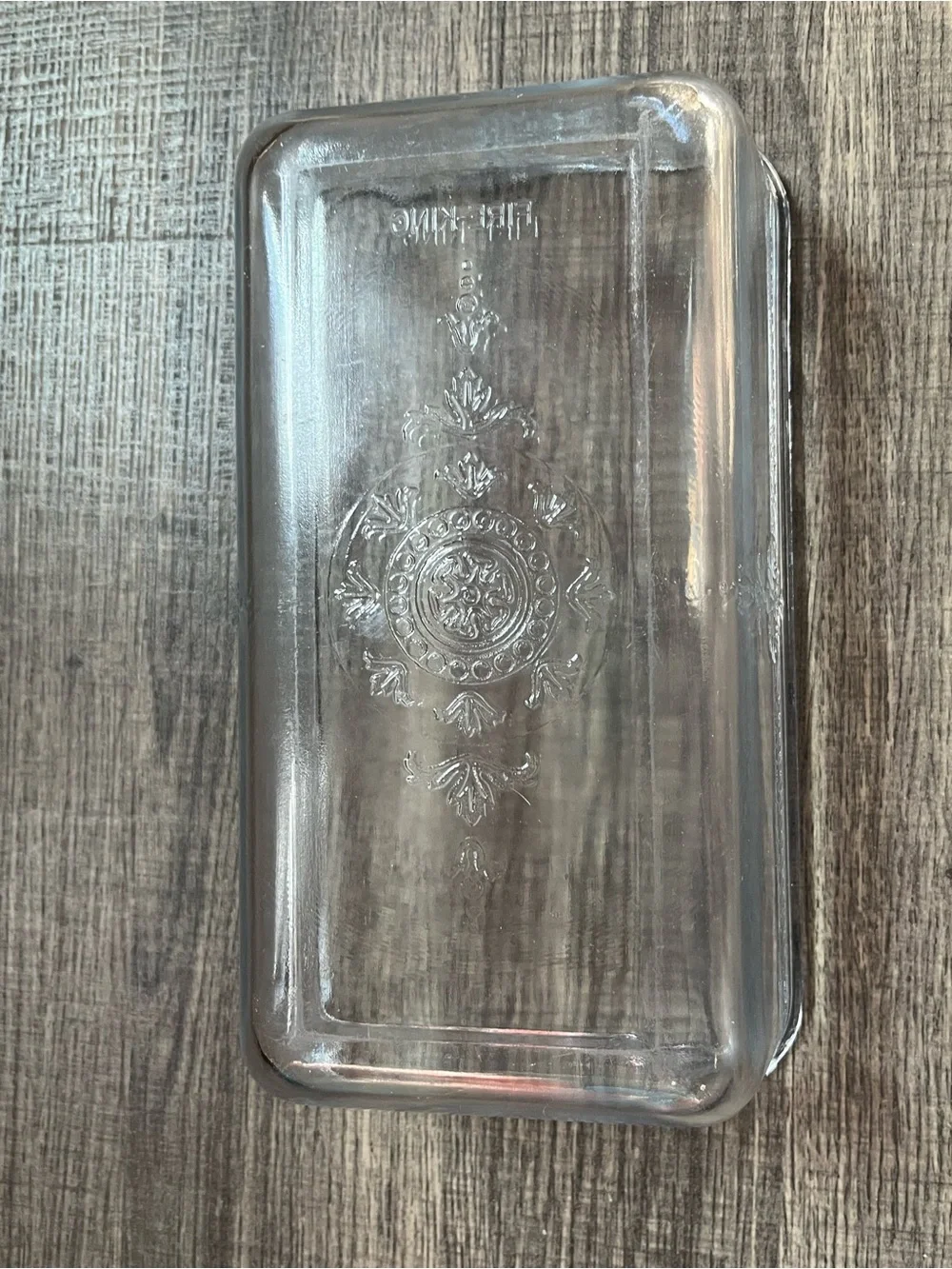 Beautiful Fire King loaf pan. Decorative. Chip on outside and rim. See photos